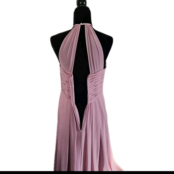 Azazie Womens Vintage Mauve Ginger Halter Pleated Formal Bridesmaid Prom Dress10 - Picture 10 of 15